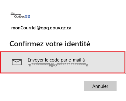 Écran de saisie d’adresse courriel