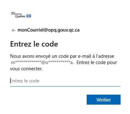 Écran de saisie d’adresse courriel