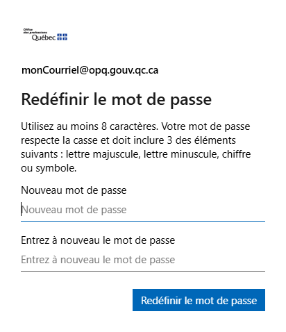 Écran de saisie d’adresse courriel