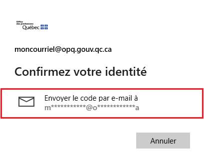 Écran de saisie d’adresse courriel