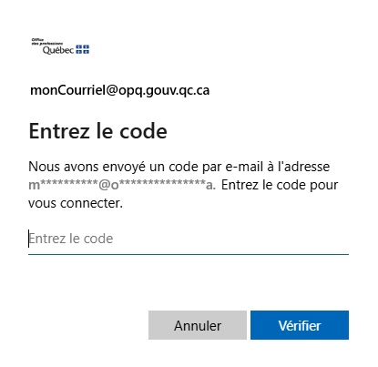 Écran de saisie d’adresse courriel